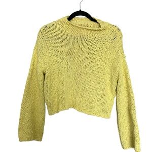 Anthropologie Yellow Open-Knit Cropped Crewneck Sweater